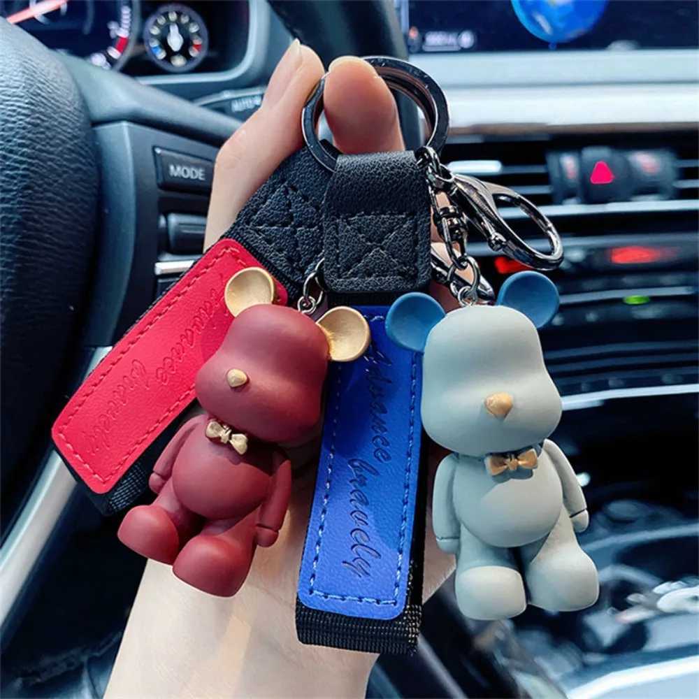 New Simple Fashion Cute PVC Bow Tie Bear Keychain Kawaii Cartoon Animal Keychain Cute Bag Pendant Keychain Car Key Ring CharmW251029