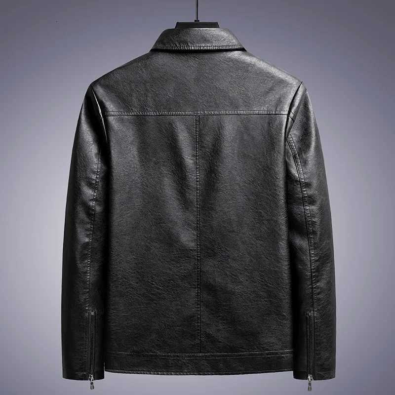 Faux Leather Jacket Men Coats Turn Down Collar Full Sleeve Casual Pockets Zipper Jackets Splice Simple Coat Autumn WinterT251029