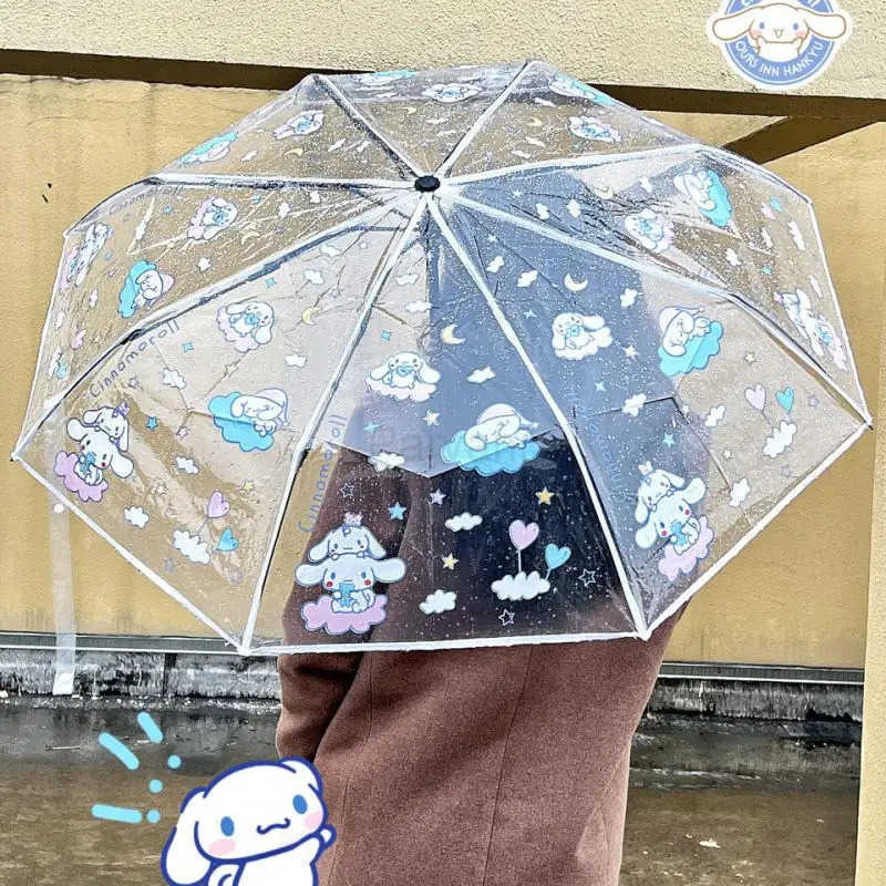 Sanrio Sanrio Hello Kitty Cinnamoroll Umbrella Transparent Kuromi Fully Automatic Umbrella Cartoon Thicken Fold Portable Festival Gift L251029