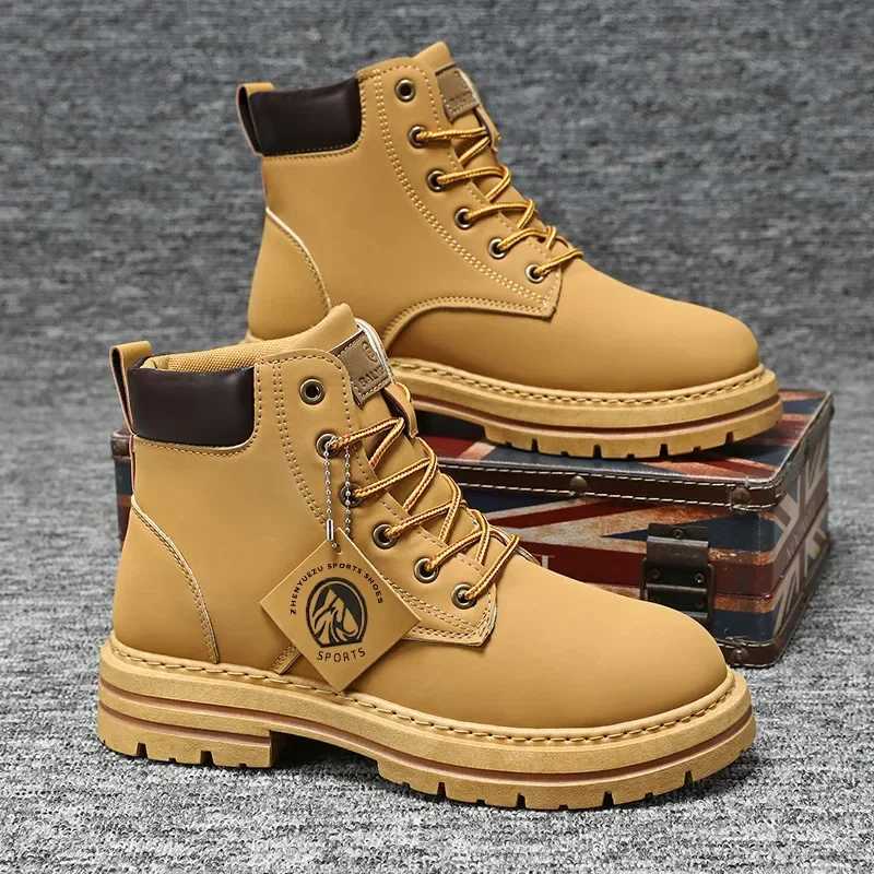 High Top Boots Mens Leather Shoes Fashion Outdoor Ankle Boots for Men LaceUp Comfortable Male Boots Non Slip Flat Boot Botas Z251029