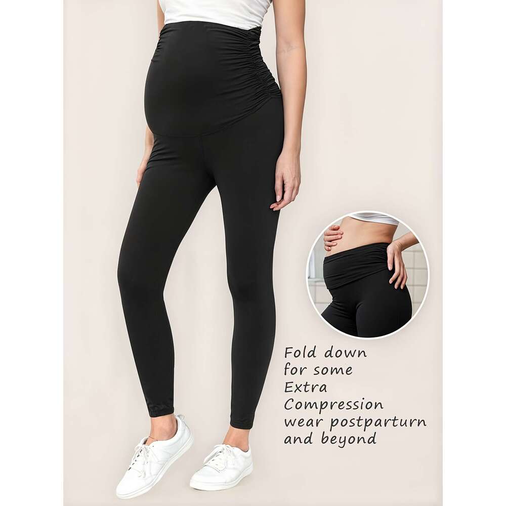 Maternity Leggings Over The Belly Pregnancy Active Wear Workout Yoga Tights Pants 3Pcs Set