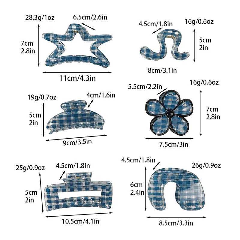 Deep Blue Crystal Textured Plaid Spliced Flower Hair Clip Vintage WomenS Bun Hair Quality Shark Clip Hair AccessoryW251028