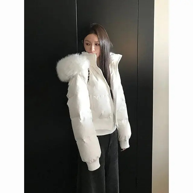Simple Solid Color Short Parka Coat Fashionable Street Zipper Hooded Short Cotton Clothing Winter Clothes Women Jacket Women 251013