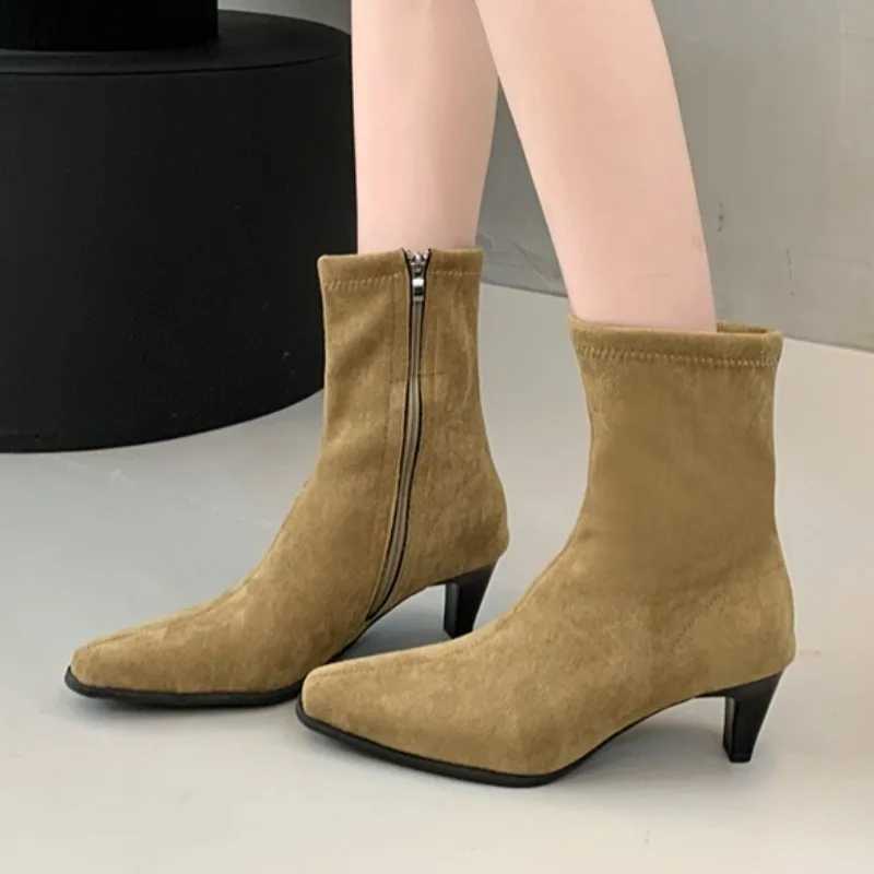 Highheeled Ankle Boots New Autumn Fashion Square Toe Suede Side Zipper Nonslip Wearresistant Thick Heel Ankle Boots Plus Size Z251029