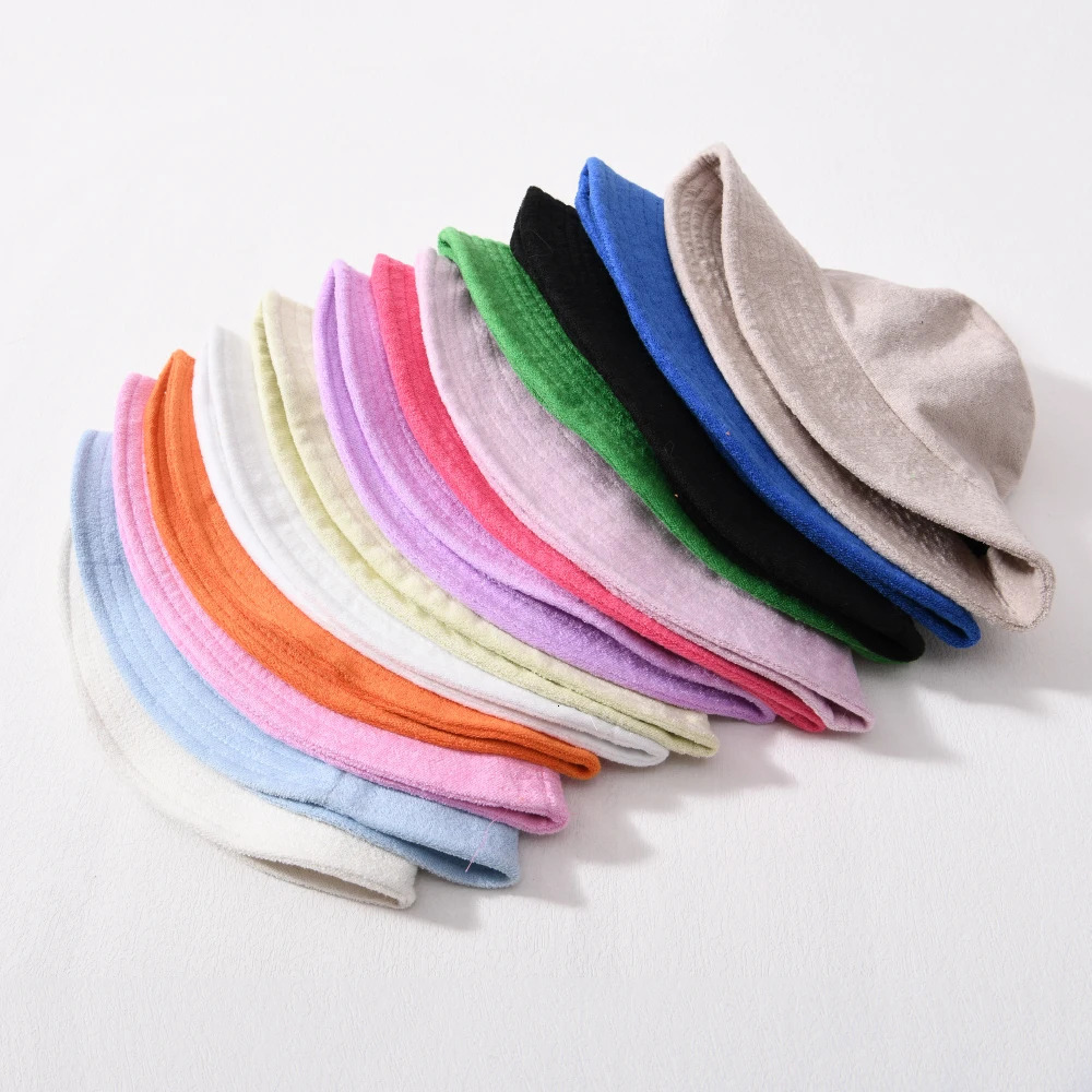 Simple Terry Cloth Towel Bucket Hat Spring Autumn Outdoor Panama Sun Fisherman Hat Unisex Candy Pure Color Fashion Cap 251029