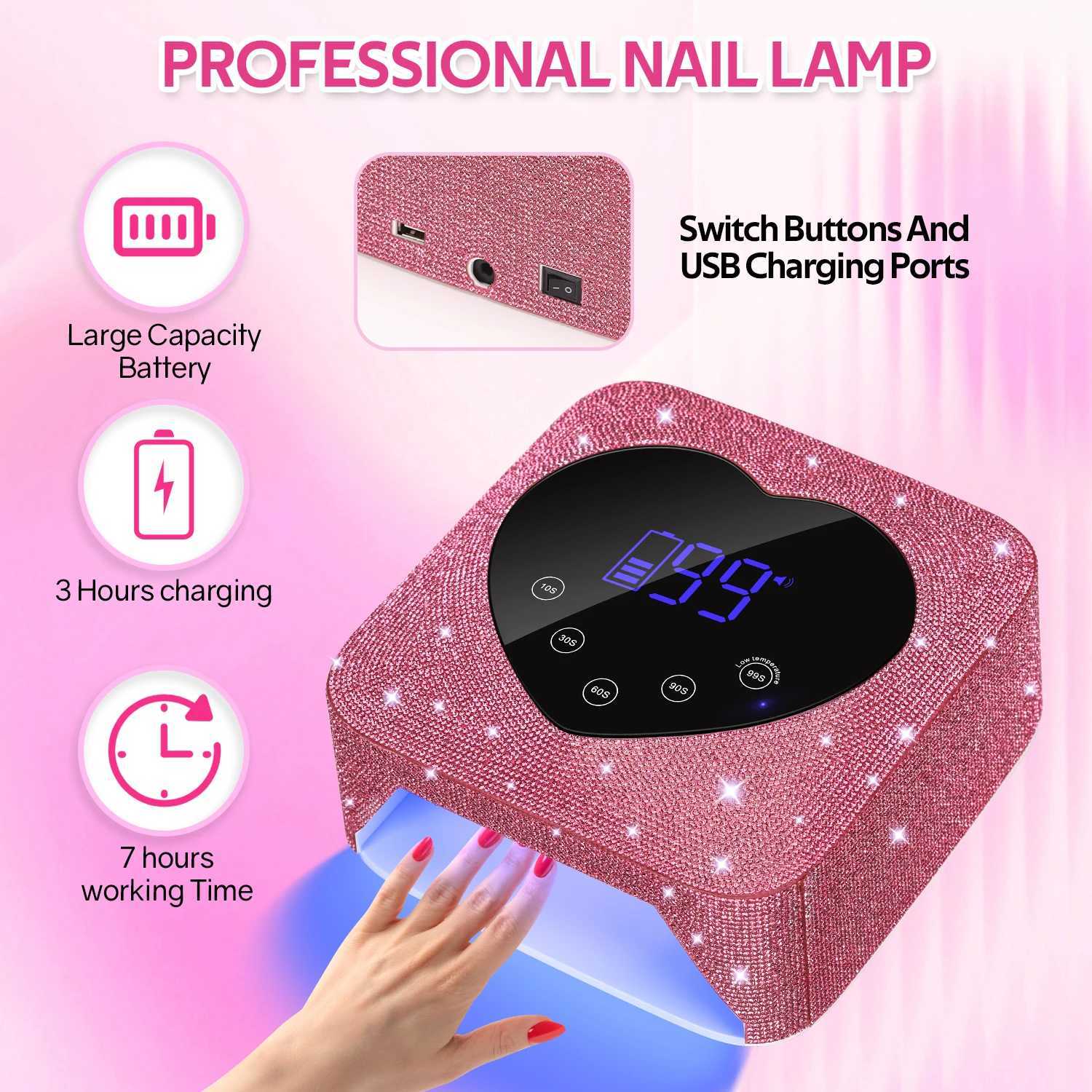Rechargeable UV LED Nail Lamp 72W Cordless UV Light for Nails With Rhinestone Heart Shaped Manicure Pedicure Machine Nail Tools J251117
