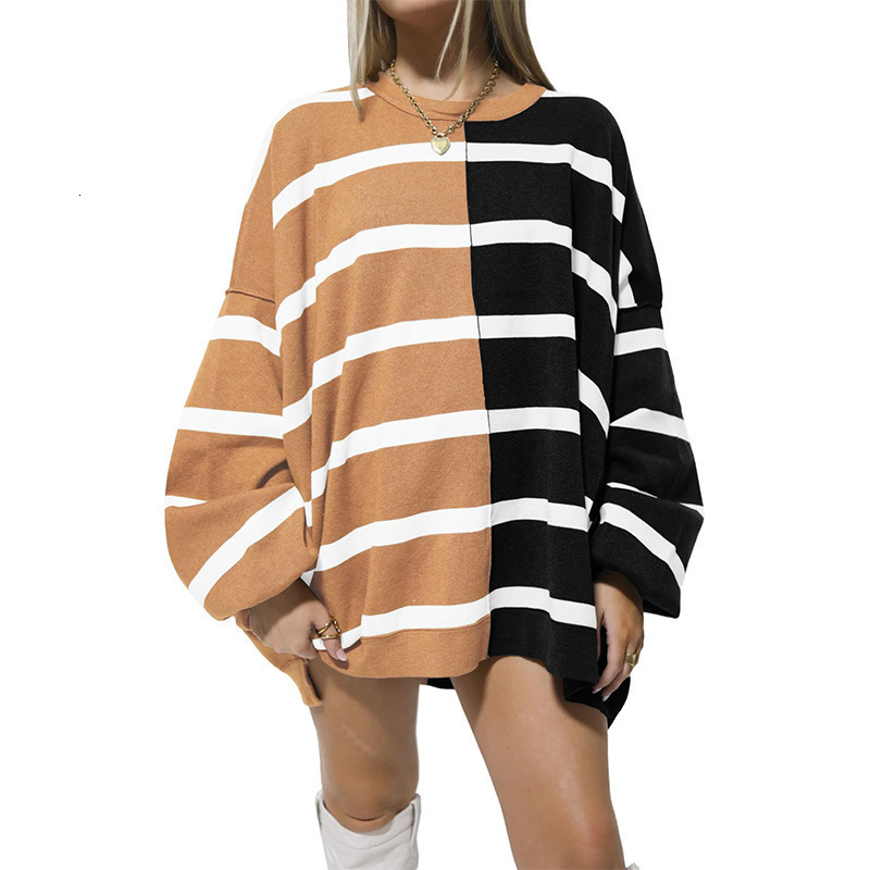 Designer hot selling European and American autumn and winter new striped knitted long sleeved women's sportswear