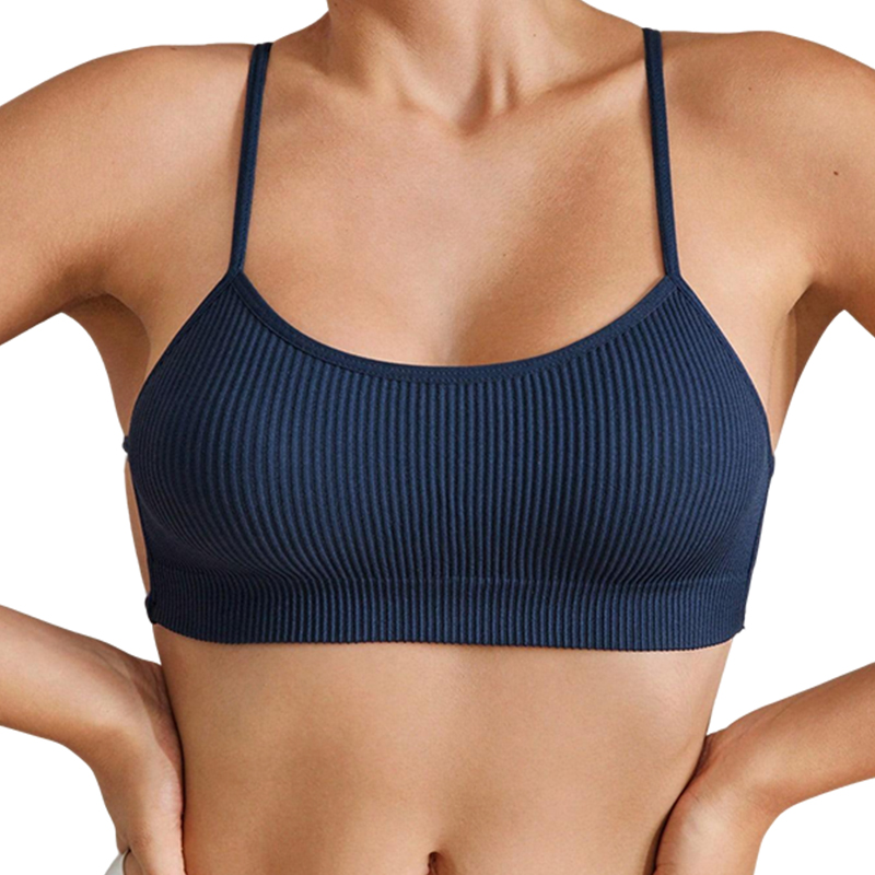 Bras Women's Ribbed Cami Sports Bra, Spaghetti Strap Seamless Crop Top, Comfortable Casual & Gym Wear Bralette with Adjustable Straps