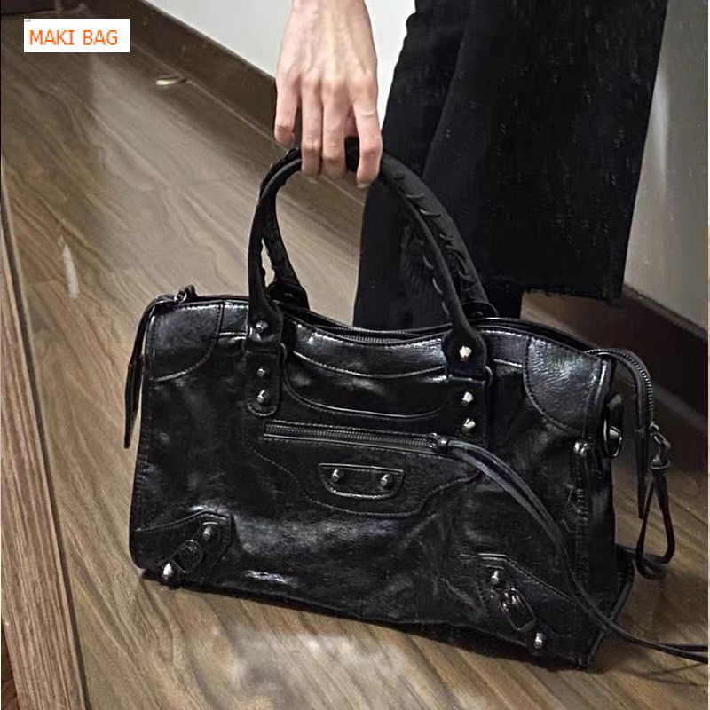 New French motorcycle bag soft suede ABG spicy girl rivet bag cowhide crossbody bag designer bag handbag women's shoulder bag crossbody bag