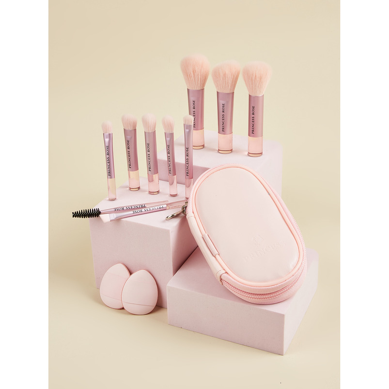 New 10-Piece Mini Makeup Brush Set with Makeup Sponge and Short-Handle Zipper Pouch, Ideal for Facial Application -- Eye Shadow, Blush, and Cheek Tool