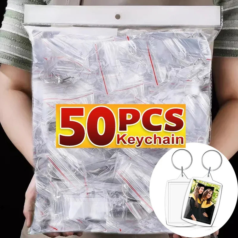 550pcs Transparent Rectangle Blank Clear Acrylic Insert Po Picture Frame Keyring Keychain DIY Split Ring Key Chain Gifts 251013