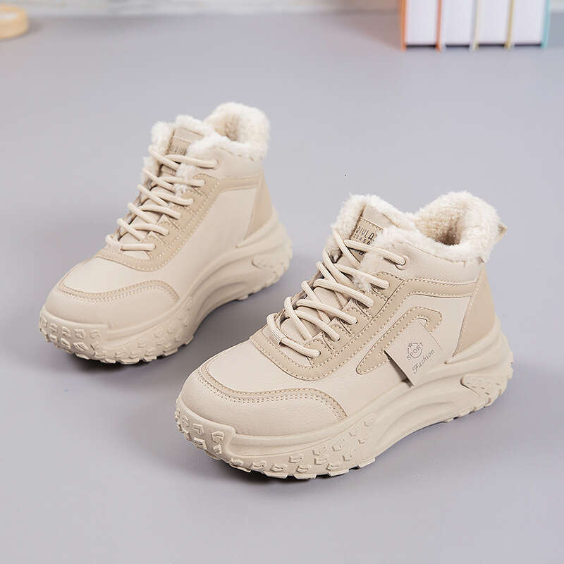 Women's 2025 New Winter High-Top Designer Shoe Retro-Stitched Fleece-Lined Warm Cotton Thick-Soled Cushioned Wear-Resistant Height-Increasing
