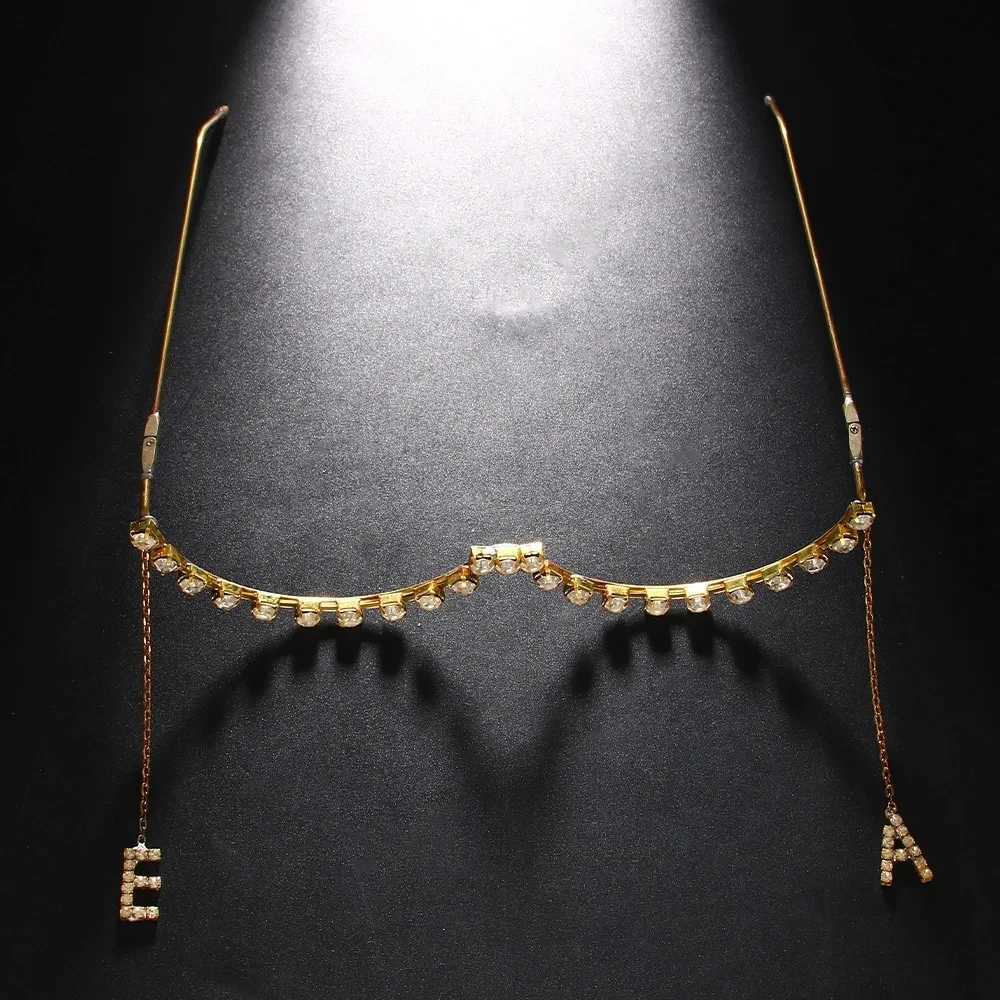 Stonefans Letter EA Tassel Eyeglass Frame No Lens Adjustable Jewelry Rave Designer Crystal Eyewear Frame Women Face DecorationW251029