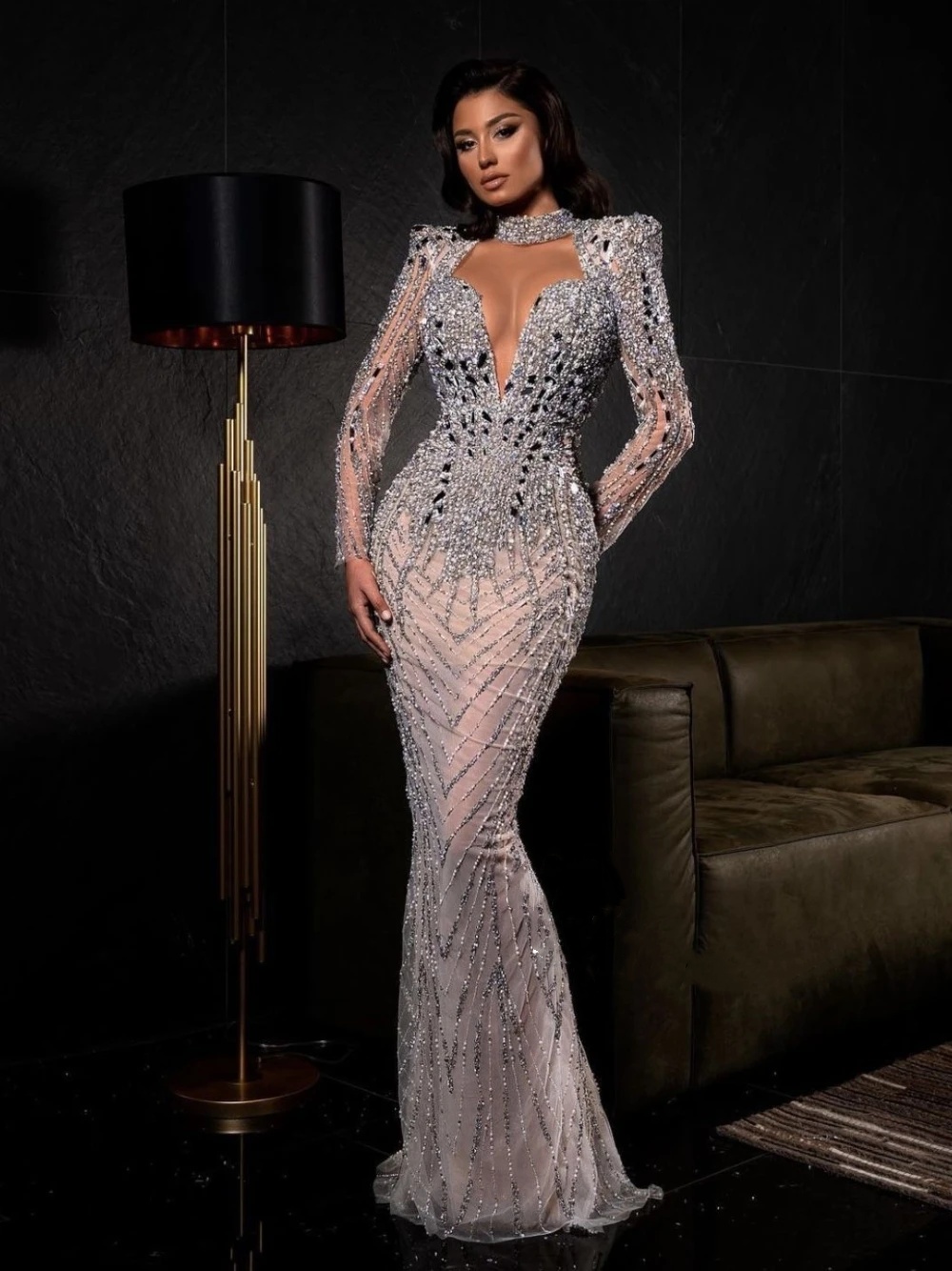 Luxury High Neck Wedding Dresses Pearls Crystal Bridal Gowns Illusion Beading Long Sleeves Mermaid Customized Vestidos De Novia Plus Size
