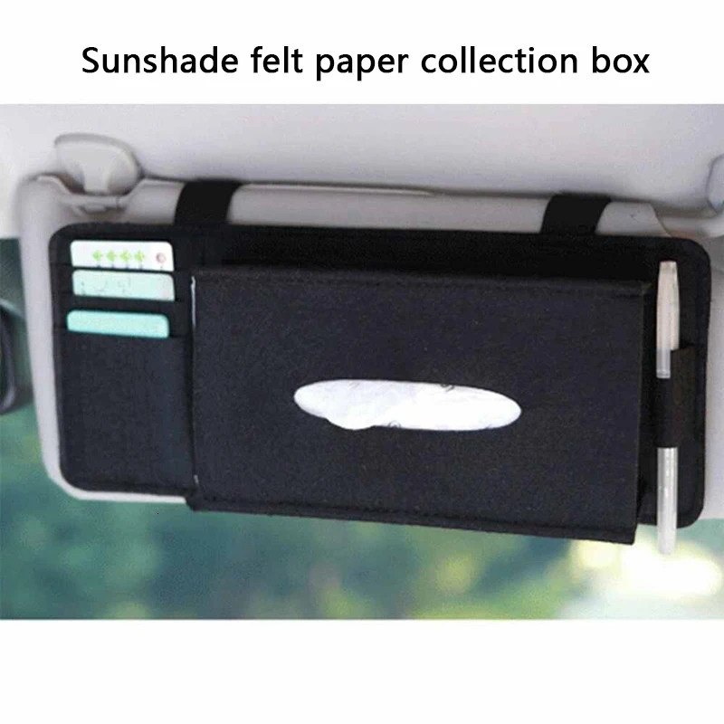 KKJOY Creative Car Sunshade Tissue Box Paper Towel Bag Multi Function Felt Car Hanging Seat Car Interior Storage Box Supplies 251029