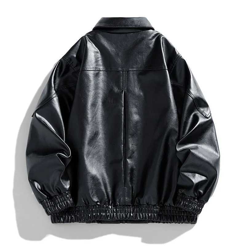 2025 casual loose PU leather jacket waterproof and windproof outdoor motorcycle jacket mens lapel leather jacketT251029