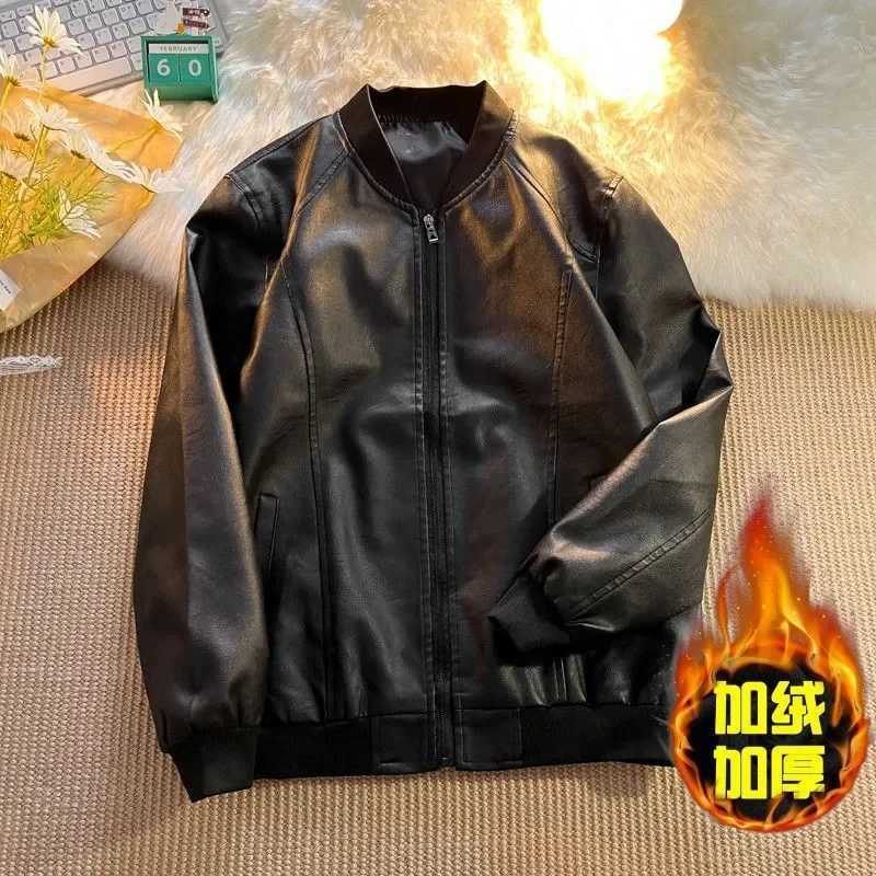 Leather Jacket Mens High Street Fashion Handsome Loose Casual Leather Spring Students Plus Fleece BaseballT251029
