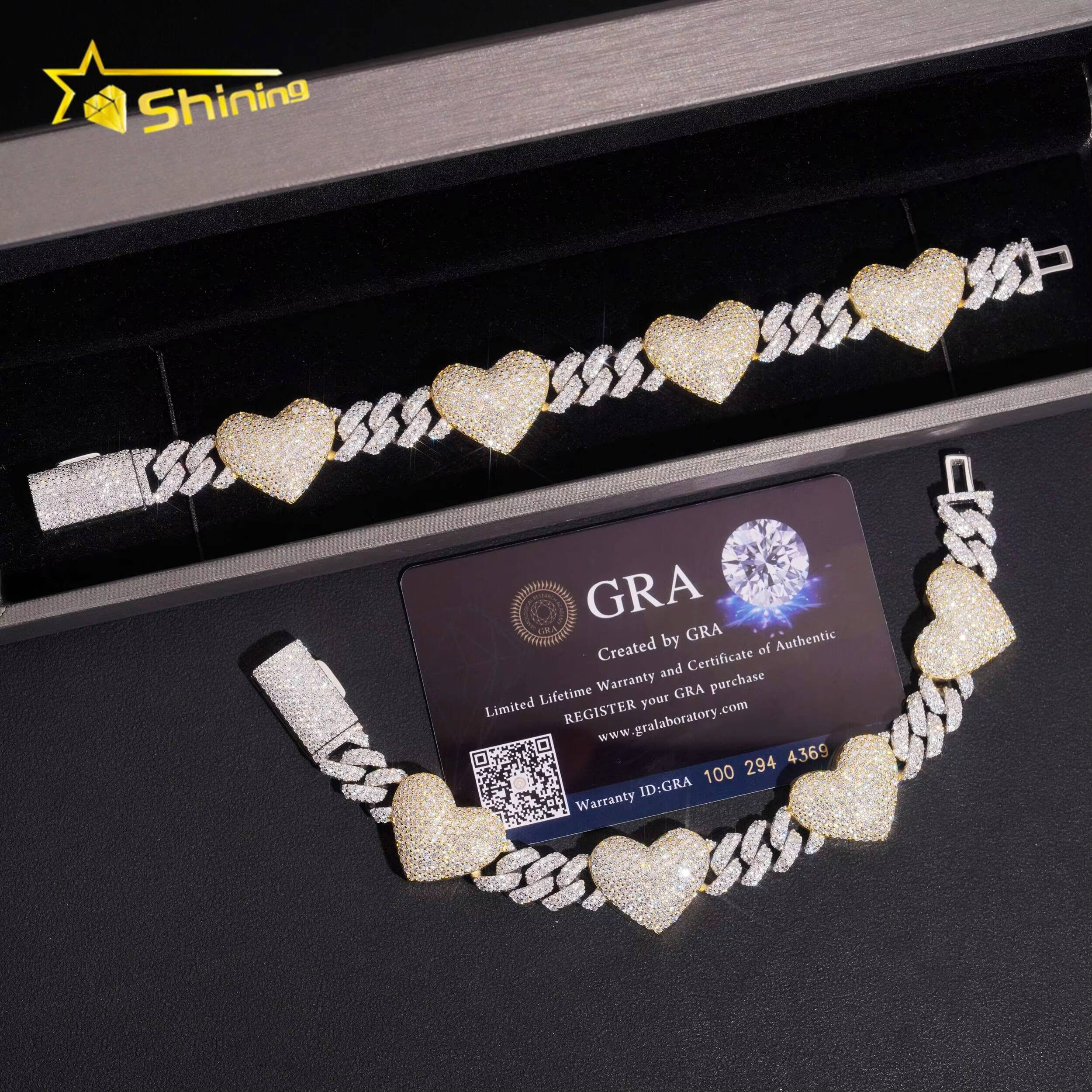 Custom Moissanite Bracelet Men Hip Hop Jewelry 925 Sterling Silver Iced Out Heart Style Moissanite Cuban Bracelet