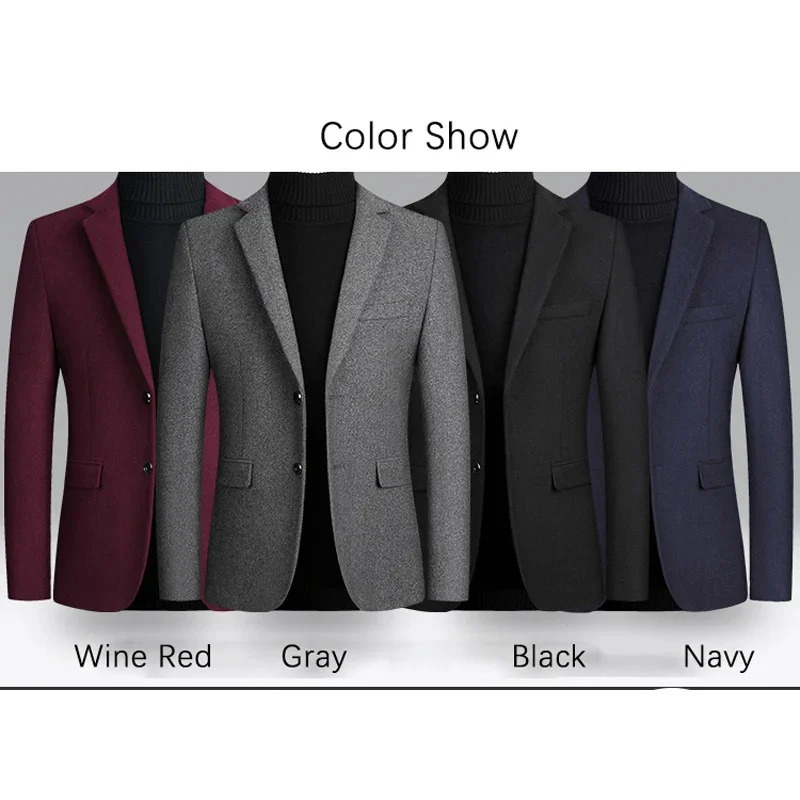 BROWON Business Casual Wool Blazer Men Autumn and Winter Solid Regular Fit Long Sleeve Blazers for 251028