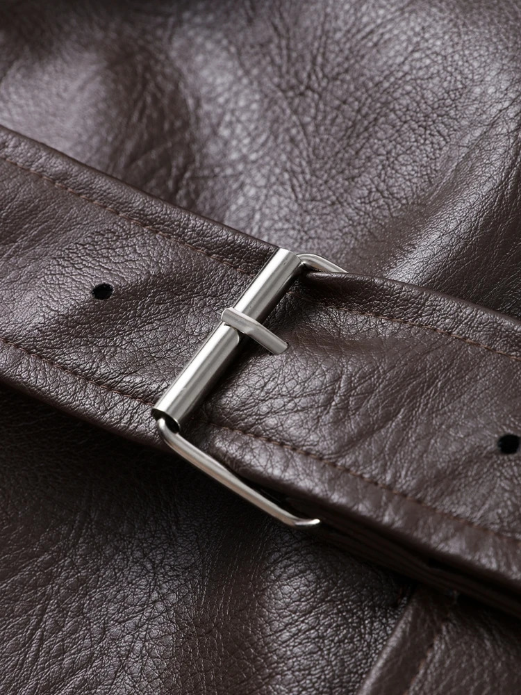 Vintage Pu Leather Womens Jackets Retro Loose Turndown Collar Full Sleeve Female Coat Spring High Street Ladies Outerwears 251029