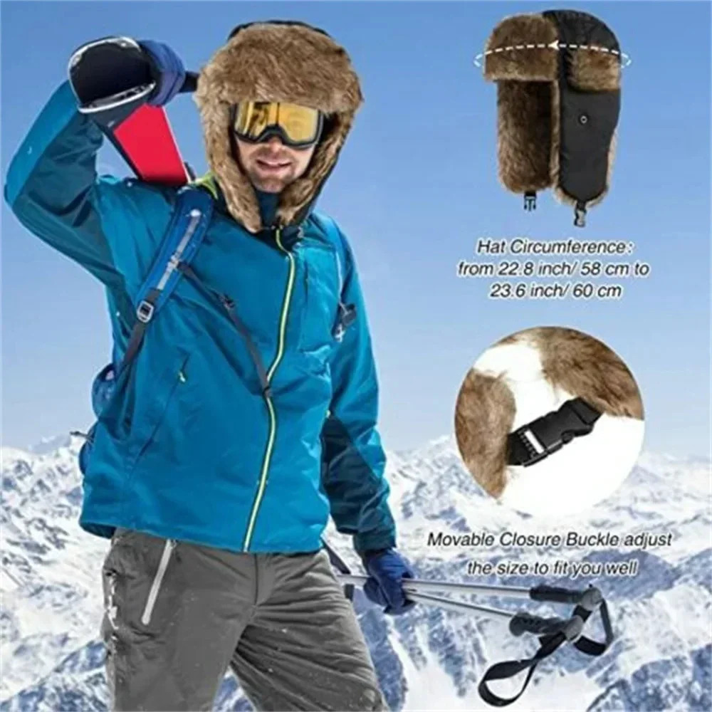 Unisex Warm Mens Women Trapper Cap Trooper Earflap Winter Flaps Ski Hat Bomber Hats Russian Ski Hat Faux Fur Hats 251029