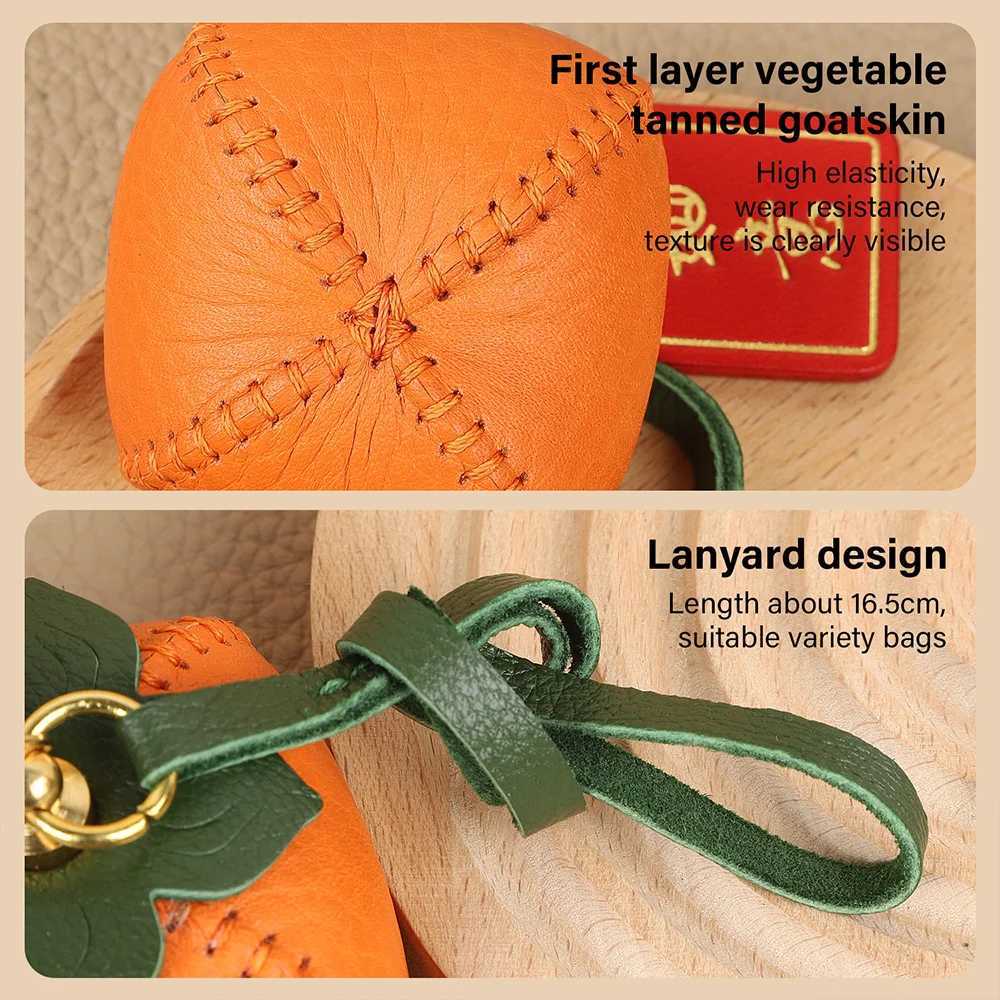 CRAZYSMITH Handmade Genuine Leather Bag Charm Persimmon Keychain Purse Charms Bag Pendant for Handbags Gift Bag AccessoriesW251029