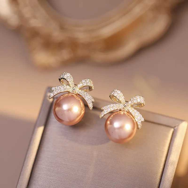 Sparkling Rhinestone Bow Pearl Stud Earrings Light Luxury Fashion Jewelry Women Gifts Wedding BirthdayW251029
