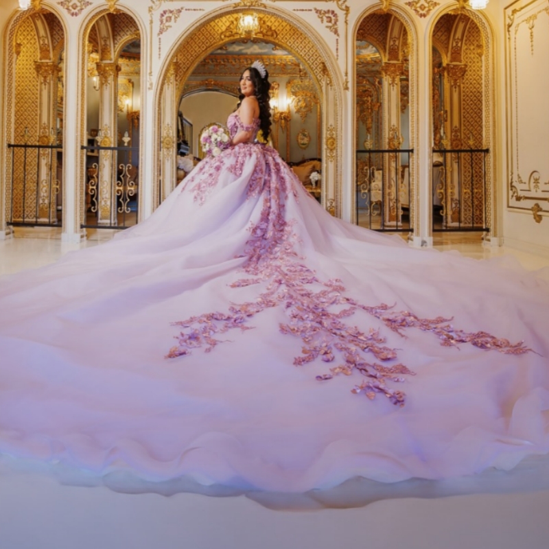 Champagne Shiny Quinceanera Dresses Off The Shoulder Applique Flower Beading Crystal Tull Party Birthday Sweet 16 Dress Vestidos 15 de anos