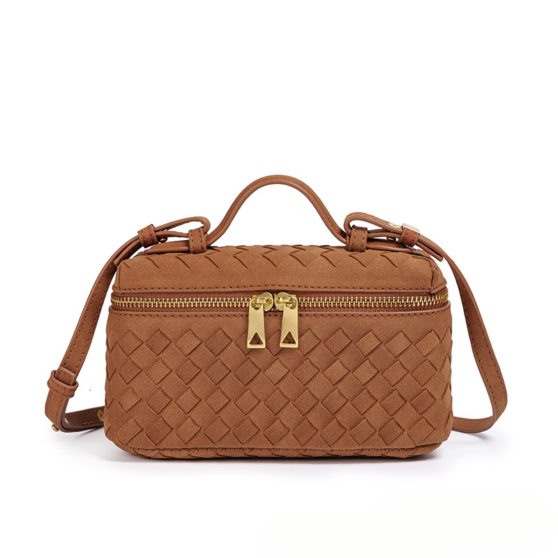 Designer's new slanted woven multifunctional lunch box bag with double-sided zipper closure handbag