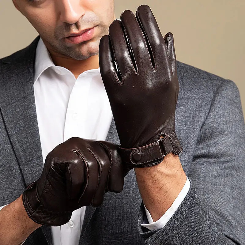 Mens Sheepskin Leather Gloves Fashion Driving Riding Warm Cashmere Lined Thin Mittens For Male Ideal Gifts Men 251013