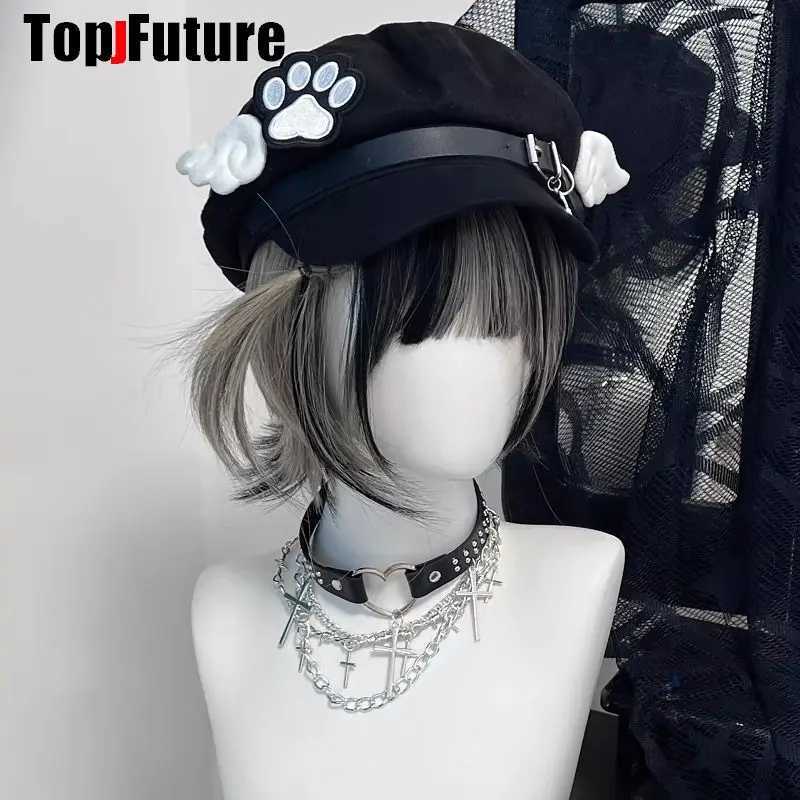 Wholesale Custom Make Customized Women Harajuku Gothic Lolita Beret hat Cap Y2K Girl Angel Wing Dog paw handmake Sun hats