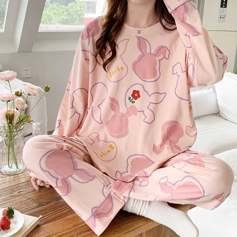 Winter Cotton Round Neck Pajamas Set Printing Pijamas for Young Girls Nightwear Loose Size Sleepwear Leisure LoungewearT251029