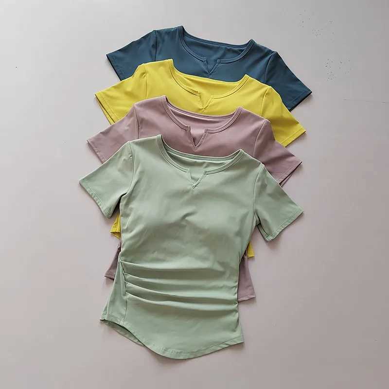 Womens Sports Shirts Yoga Shortsleeved Tshirt Padded Tight Training TShirt Breathable Quickdry Running TShirt Fitness TopXJ251029