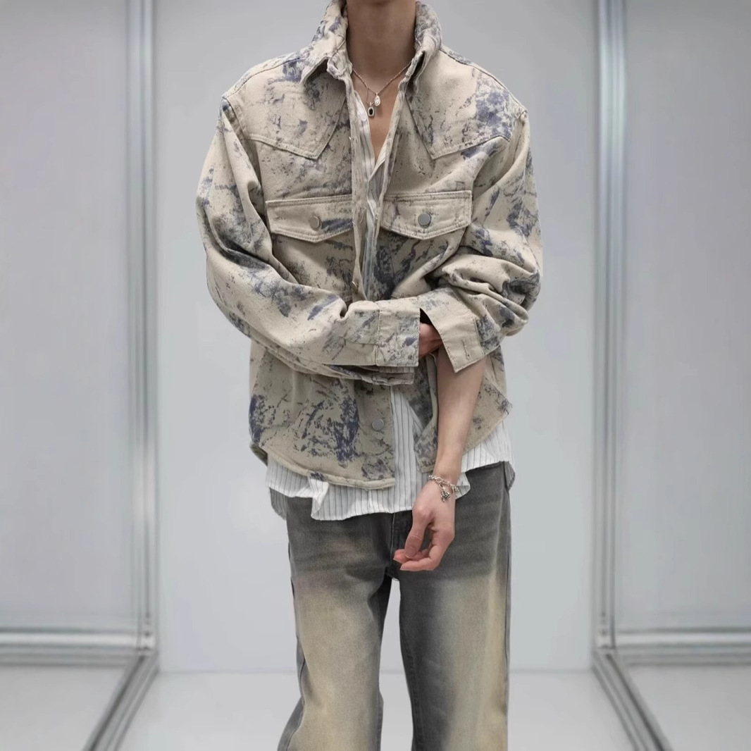 2025 Tie-dye Denim Jacket For Men And Women Designer Jacket Spring And Autumn American High Street Style Niche Design Loose Washed Shirt Jacket