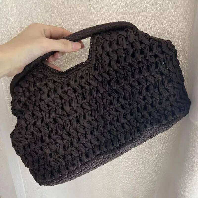 Summer Straw Women Woven Clutch Purse Rattan Handmade Handle Boho Ladies Travel Beach Versatile Kintted Tote Bag