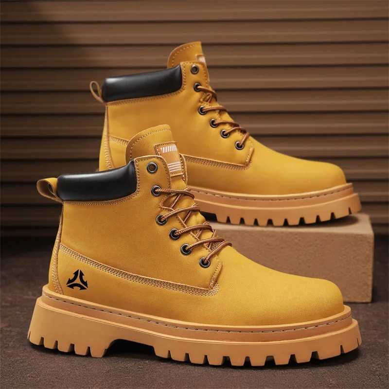 Boots Men High Top Boots Mens Leather Shoes Winter Fashion Plush Warm Shoes Outdoor Sneakers Lace Up NonSlip Ankle Boots Male Z251029