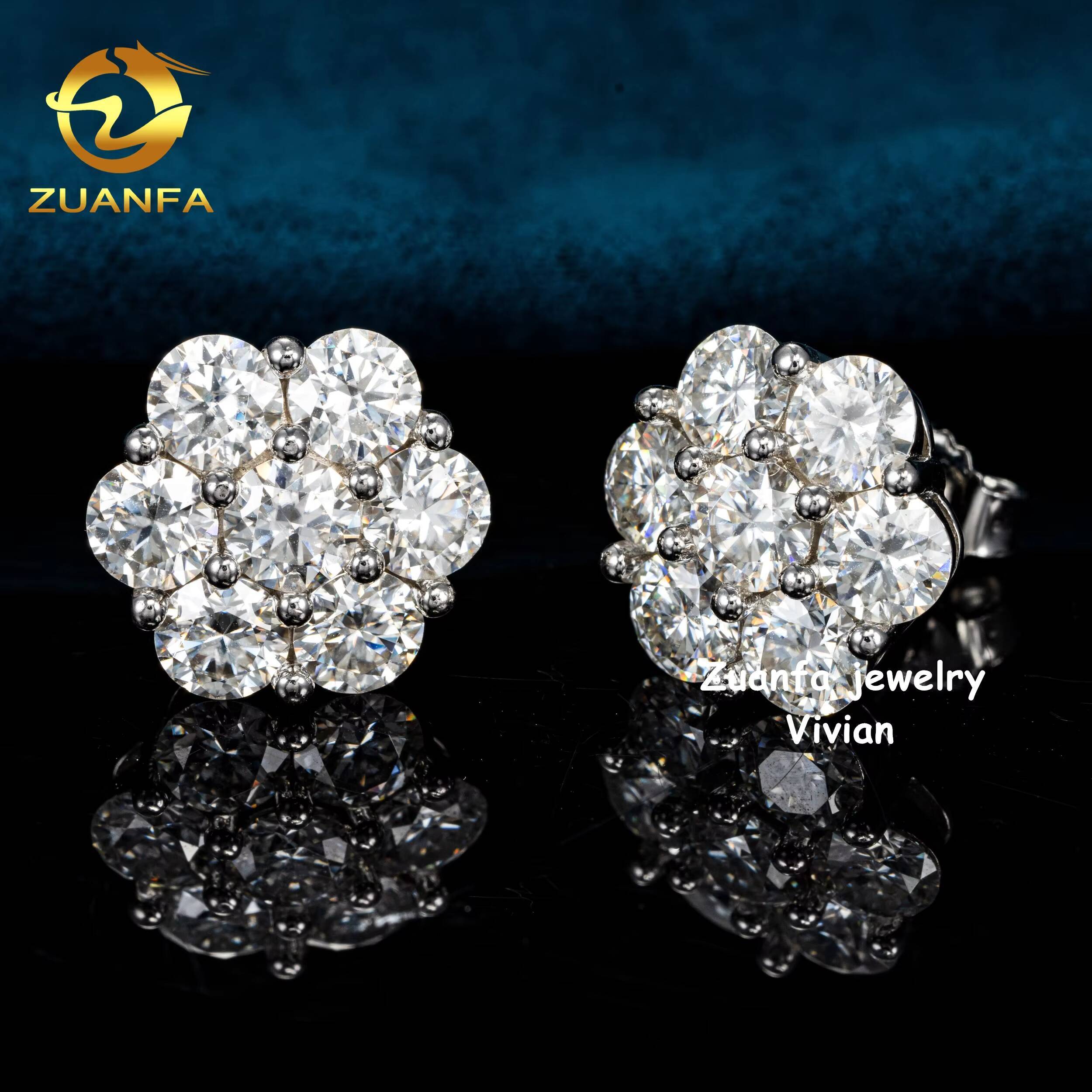 VVS Moissanite Diamond GRA Certificated Sterling Silver 925 Iced Out Earrings Fine Jewelry Moissanite Hip Hop Flower Earrings