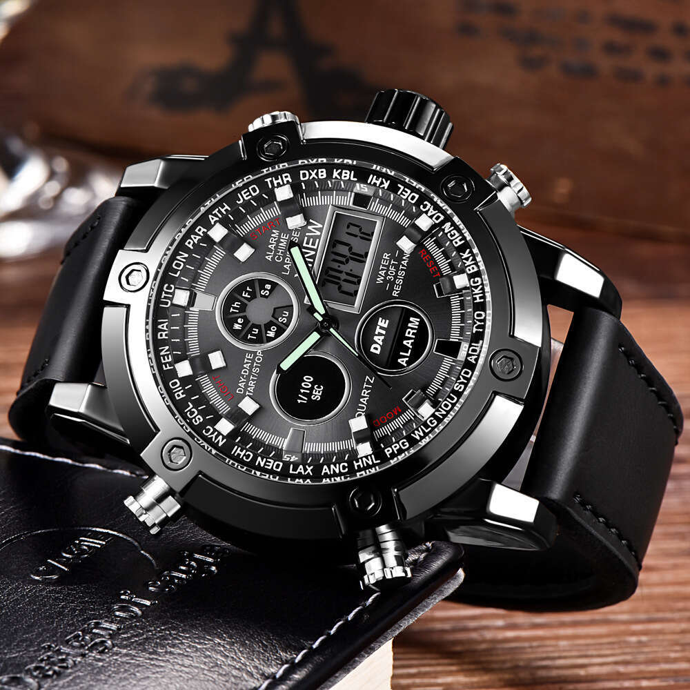 New Brand Fashion Alloy Strap Electronic Dual Display Sports Men's Watch