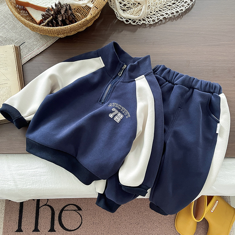 kids tracksuit Trendy Color Block Outfit for Boys, 2025 Stylish Spring Fall Tracksuit, 2-Piece Toddler Clothes Set