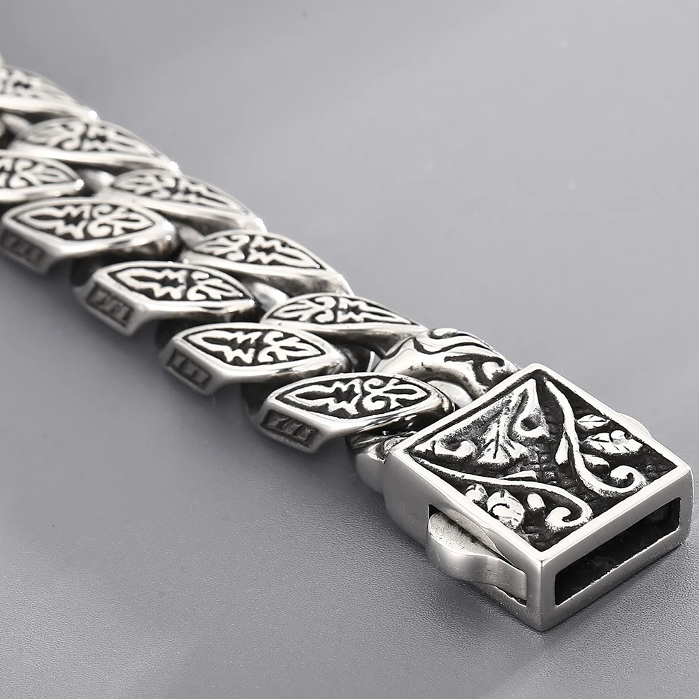 Cast Stainless Steel Cross Bracelets Vintage Metal Bangle Heavy Retro 15MM Chain Mens Bracelets Cool Male Hand Jewelry Armband 251028