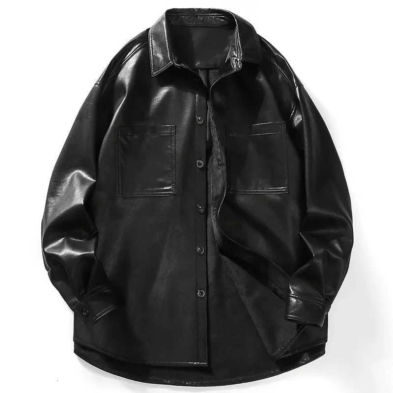 SingleBreasted Leather Clothing Men Winter New Men Fashion Faux Leather Shirt Coat Large Pocket Casual AllMatching JacketT251029