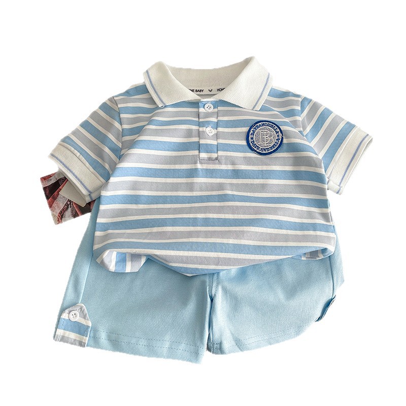 toddler designer clothes 2025 New Fashion Boys Clothes, Striped Short Sleeve 2-Piece Set, Casual Summer Outfit for Toddler Kids Daily Playtime