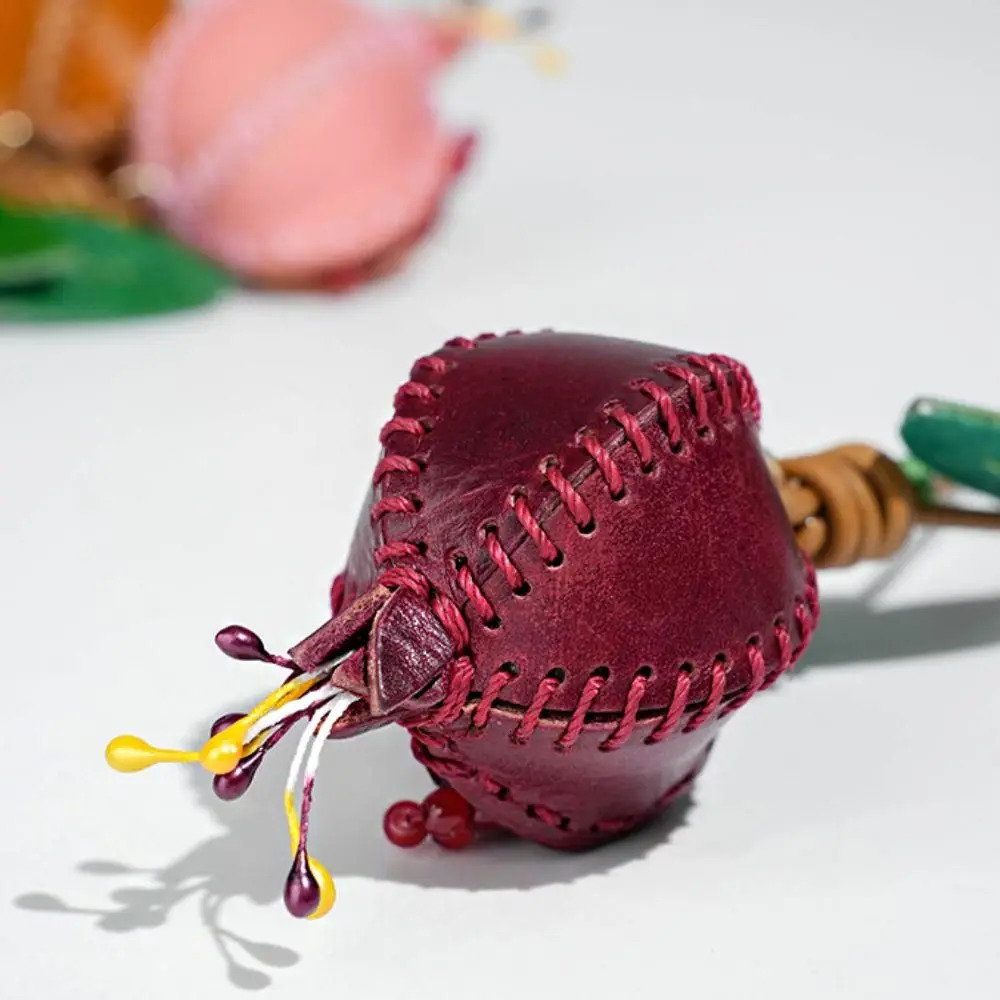 Genuine Leather Pomegranate Fruit Pendant Creative Handmade Fashion Delicate Handbag Ornament Cute Personalized Bag Accessories 251029