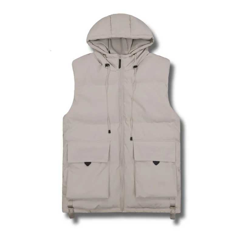 Men Multi Pocket Stand Up Collar Vest Mens Outdoor Trend Brand Vests Men Hooded Zipper Vests Pure Color Windproof Mens Vests W251029