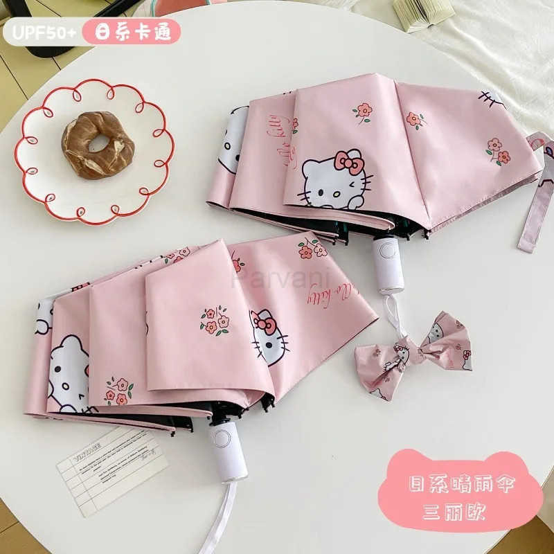 Sanrio New Sanrio Sweet Hello Kitty Cute Creative Cartoon Pattern Fashionable Folding Portable Vinyl Shade Umbrella for Rain or Shine L251029