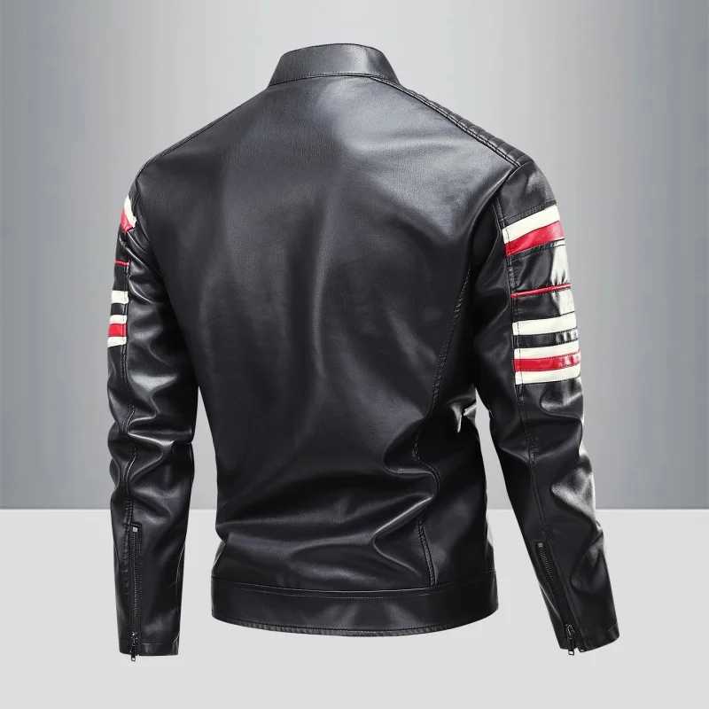 High Street Mens Vintage Biker Leather Jacket Autumn Winter Retro Stand Collar Motorcycle PU Coat Warm Windproof Casual JacketT251029