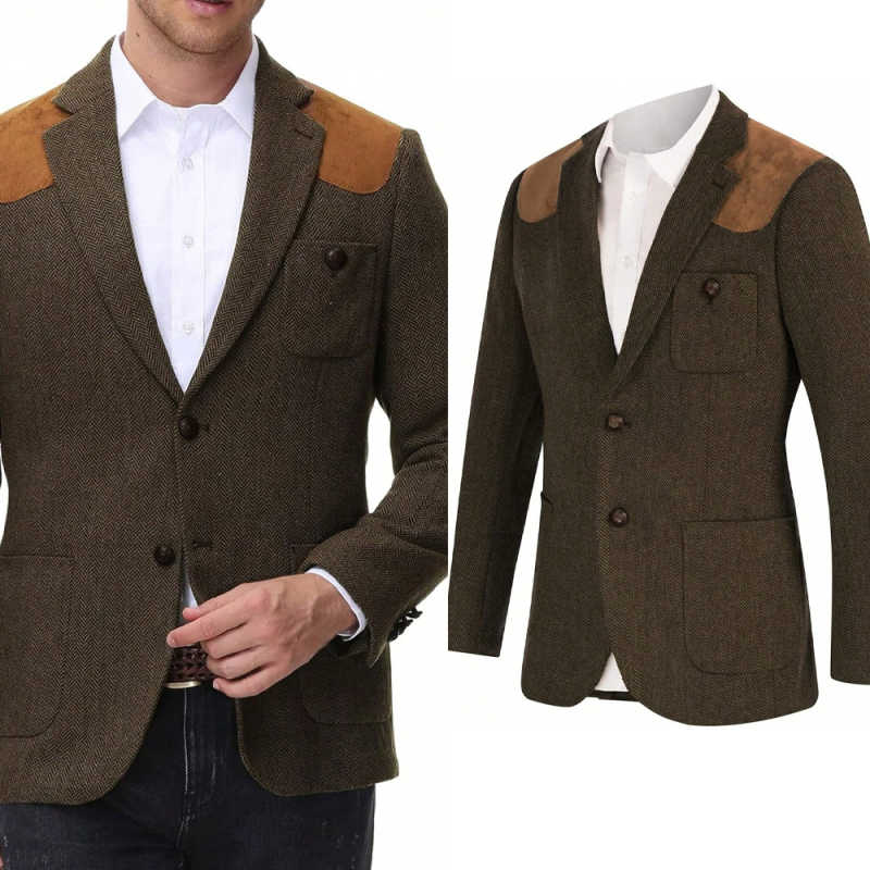Classic Men Suit Herringbone 1 Piece Wool Jacket Single Breasted Notch Lapel Leisure Occasions Customized trajes para hombre