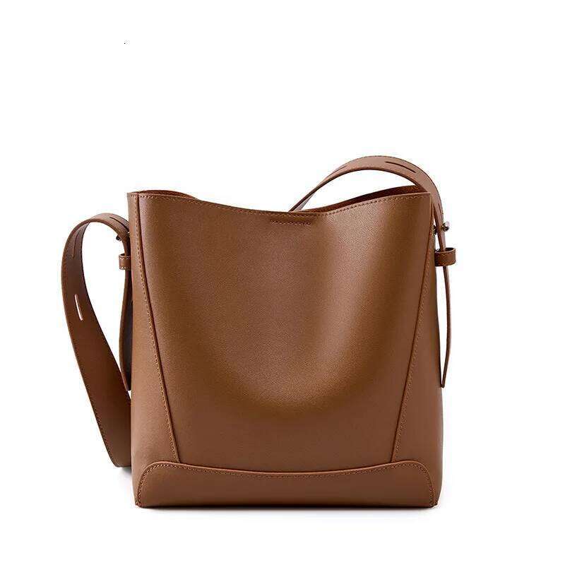 2025 New High-End Leather Women's Cowhide Bucket Bag, Large Capacity Single Shoulder Crossbody Bag