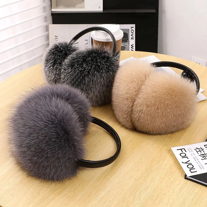 Arrival Women 100 Real Fox Fur Ear Cover Plush Genuine Fox Fur Earmuff Winter Lady Big Pompoms Fox Fur Fluffy Earmuffs Warm 251029