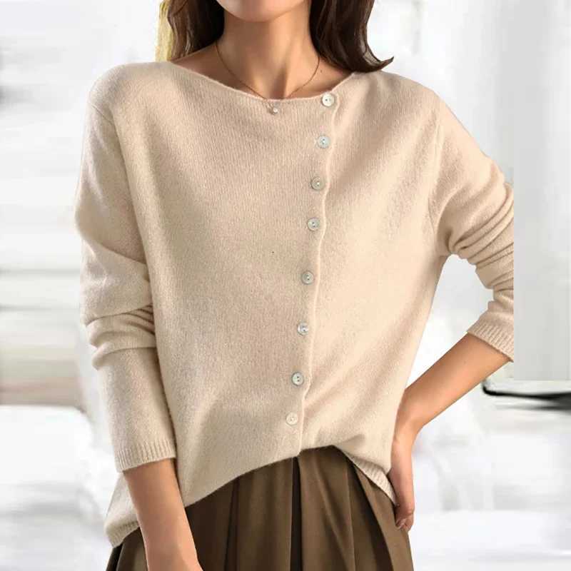 Autumn Knitted Sweater Women Button Design Long Sleeve Warm Sweater Cardigan Women Knitwear Casual Office Tops 2025T251028